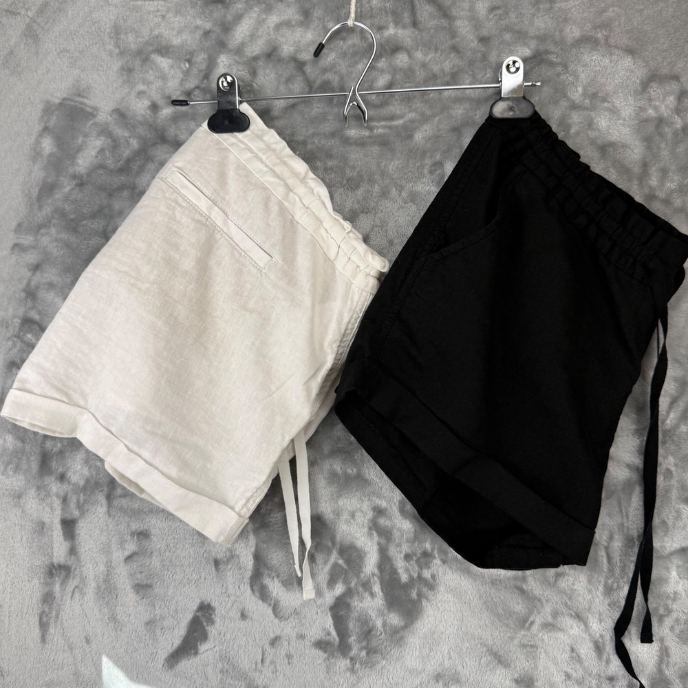 Old Navy Womens Linen Blend Drawstring Shorts Lot of 2 Black White Size 8